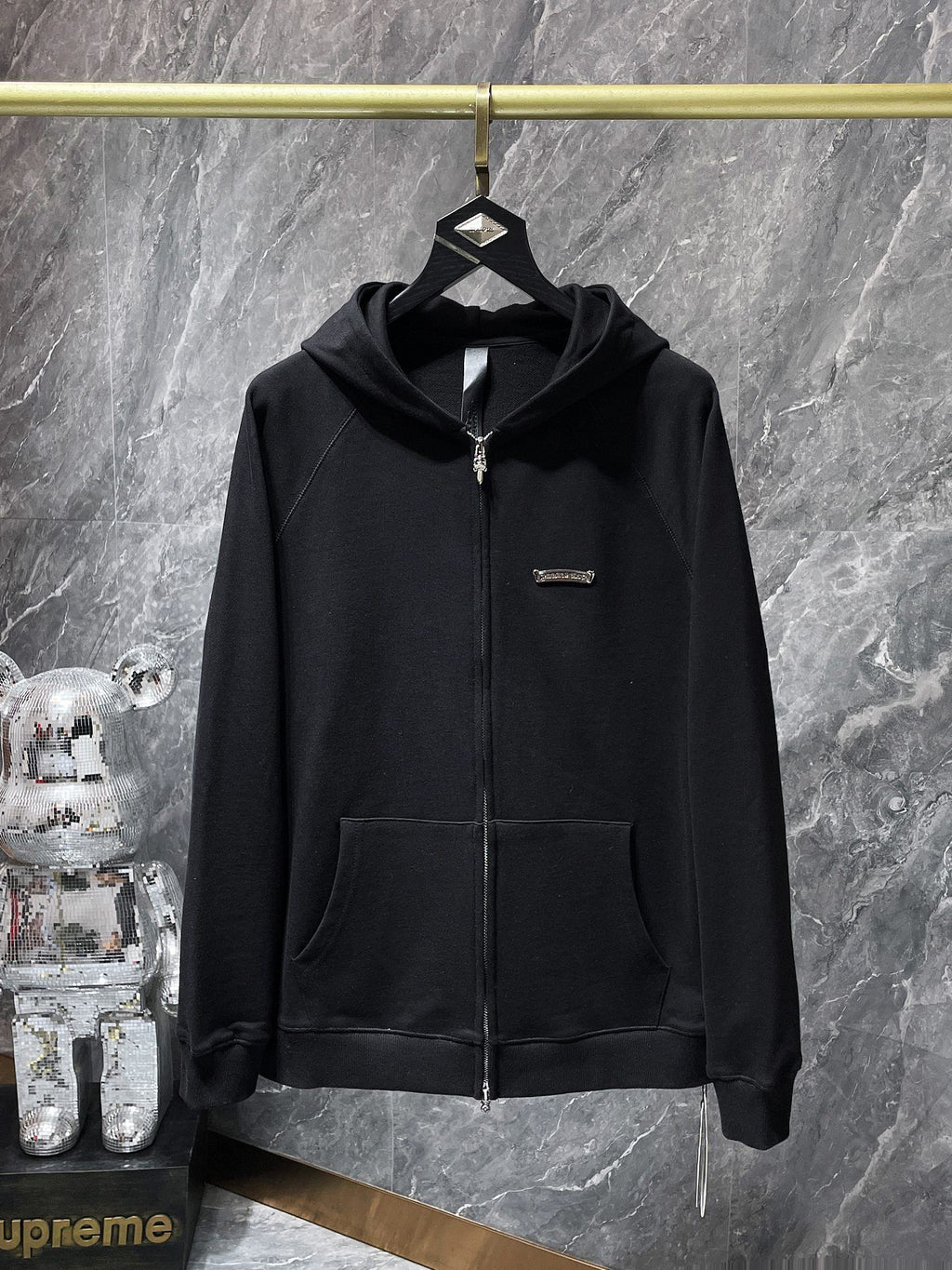 Hollywood White Triple Cross Black Full Zip Hoodie™