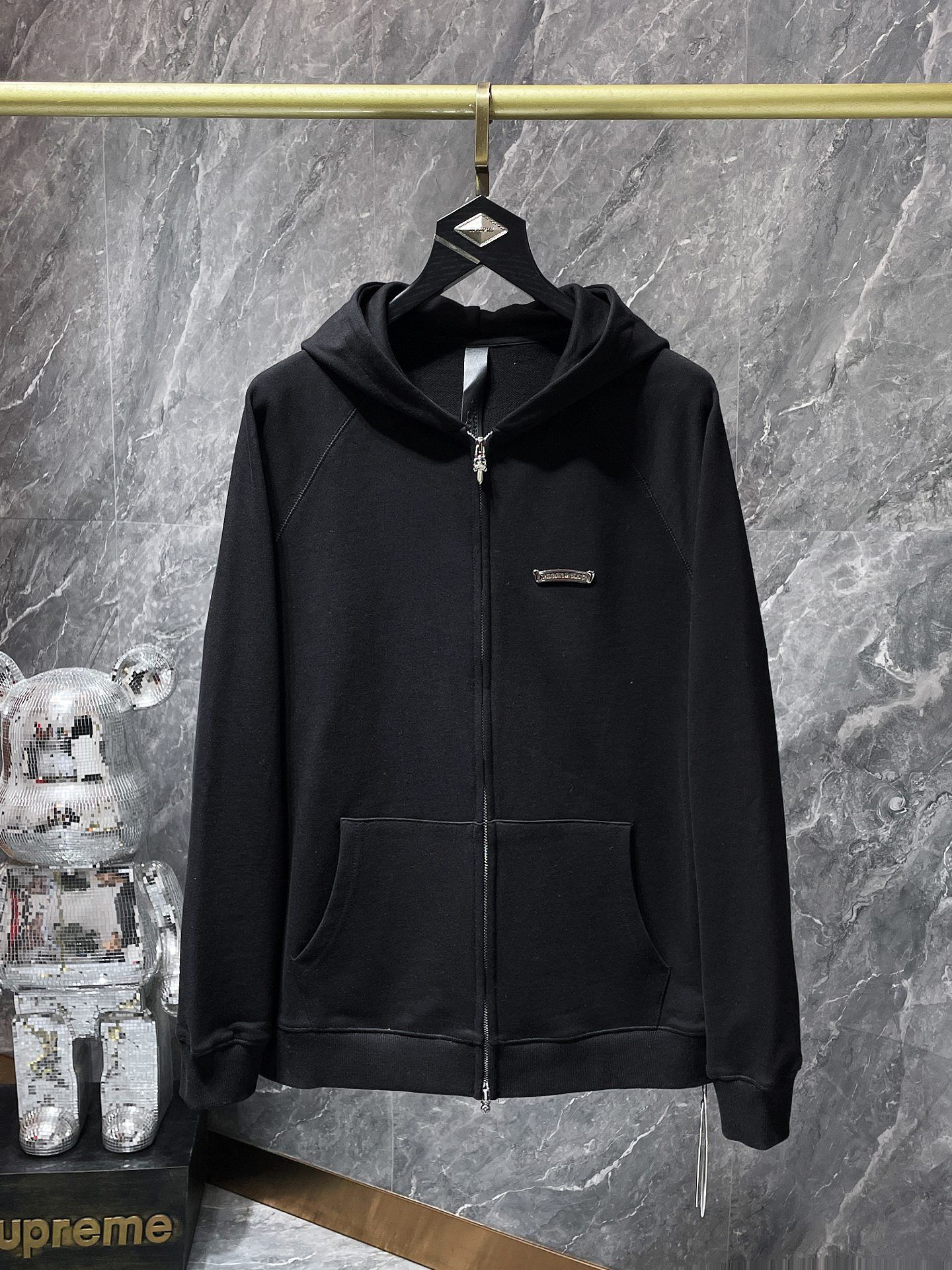 Hollywood White Triple Cross Black Full Zip Hoodie™