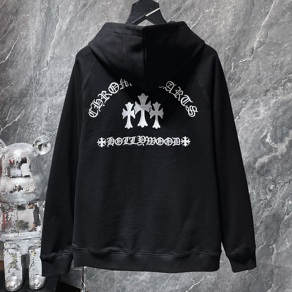 Hollywood White Triple Cross Black Full Zip Hoodie™