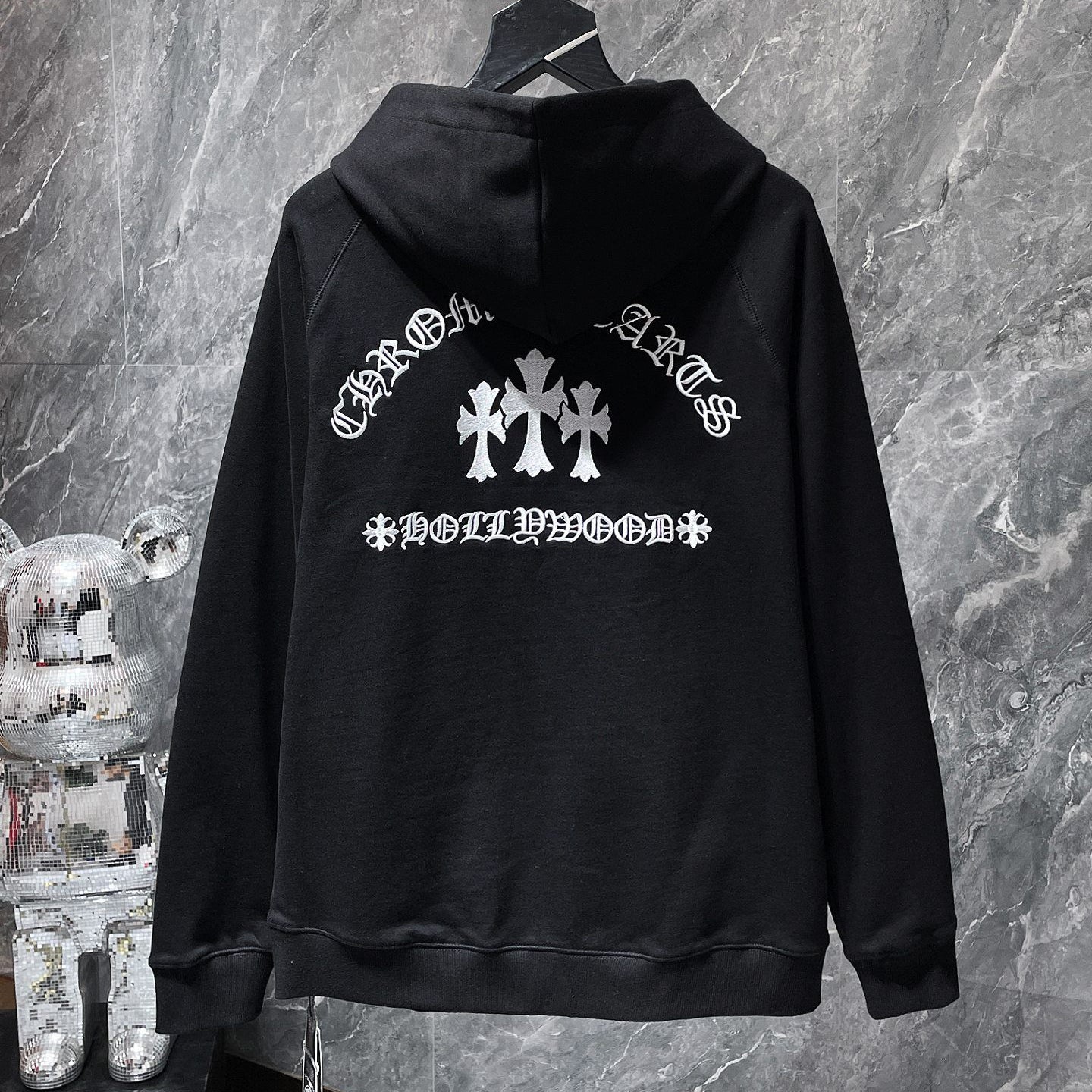 Hollywood White Triple Cross Black Full Zip Hoodie™
