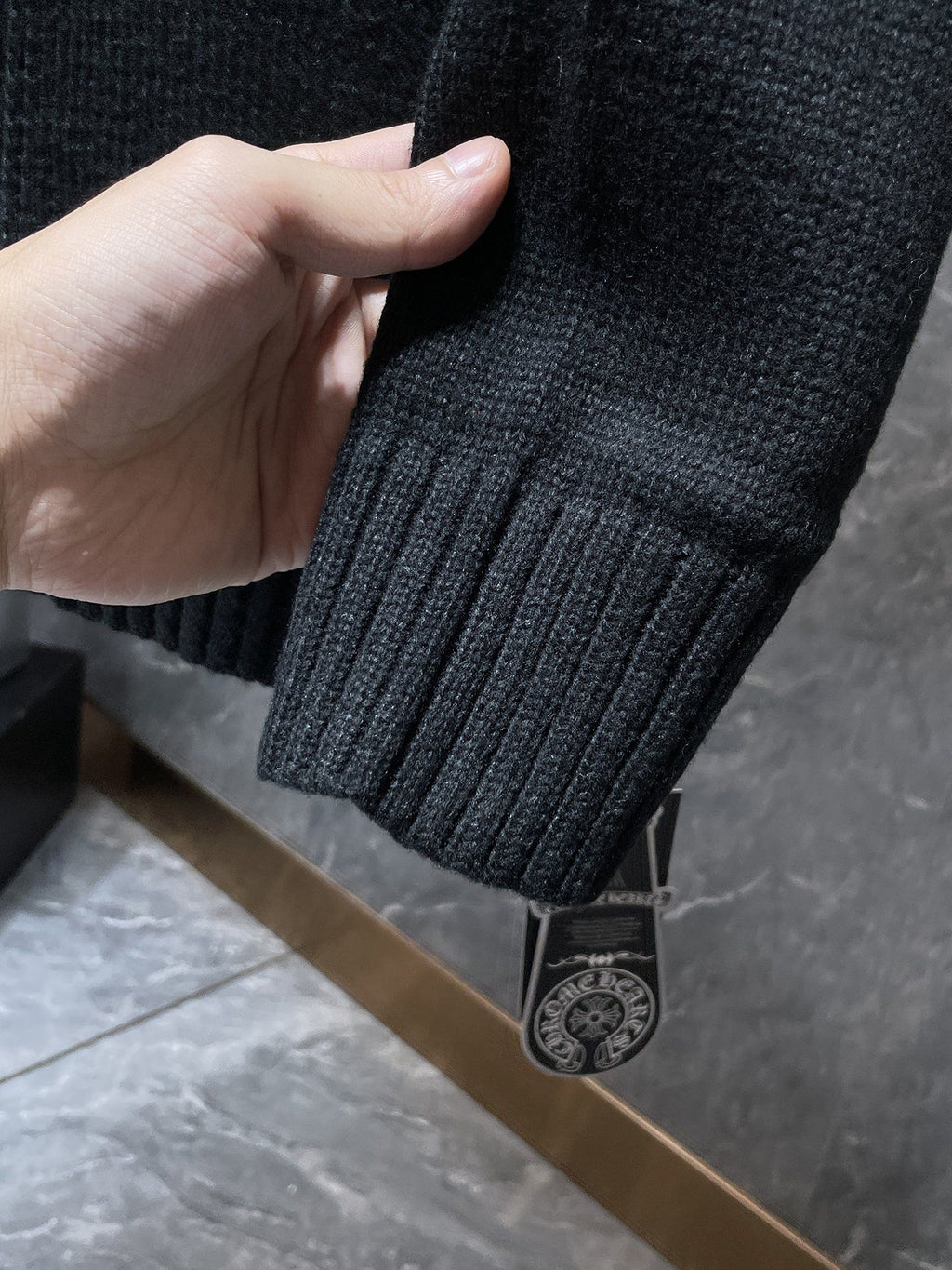 Pink Leather Cross Patch Black Wool Hoodie™