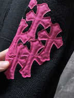 Pink Leather Cross Patch Black Wool Hoodie™