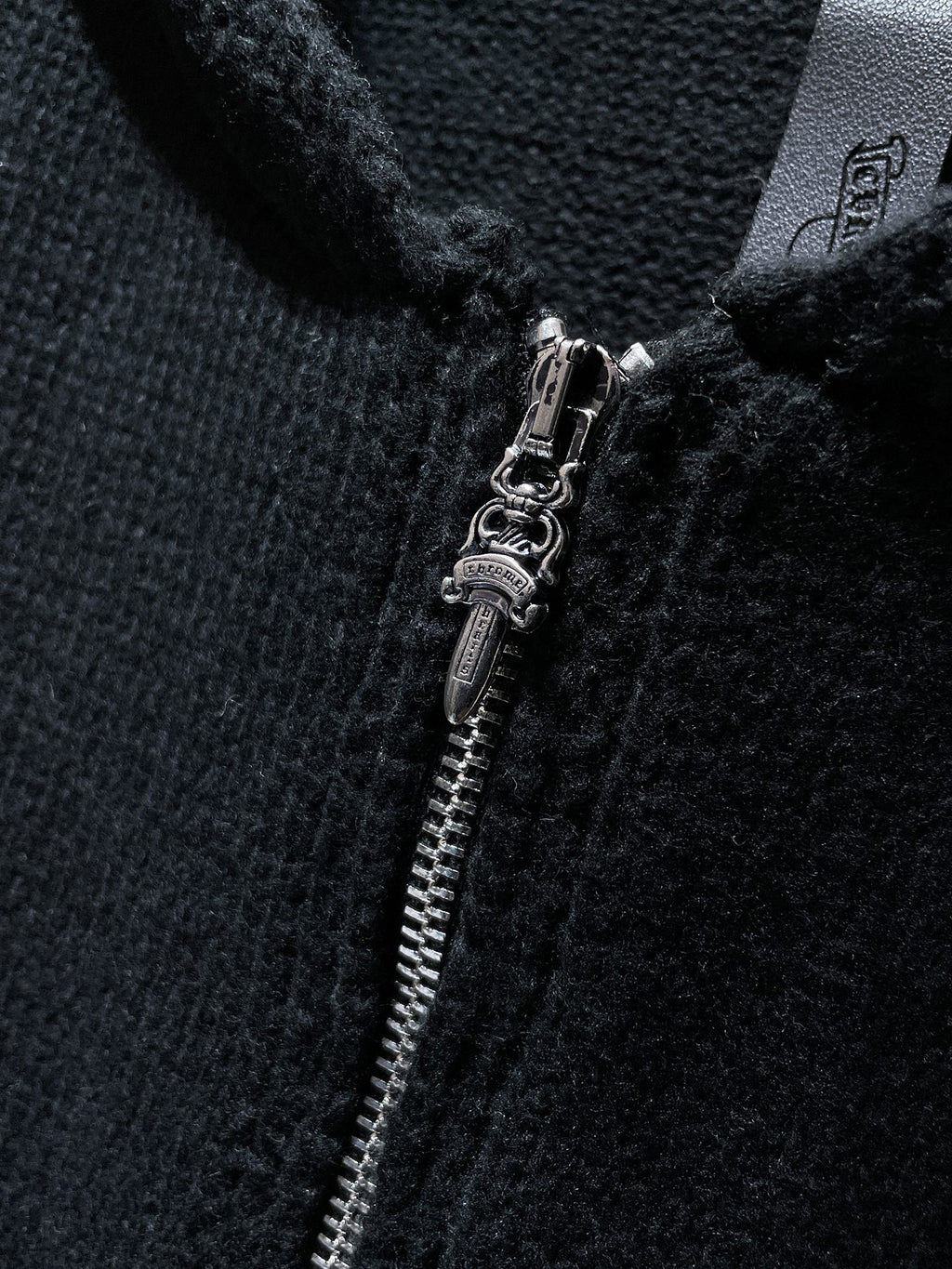 Pink Leather Cross Patch Black Wool Hoodie™
