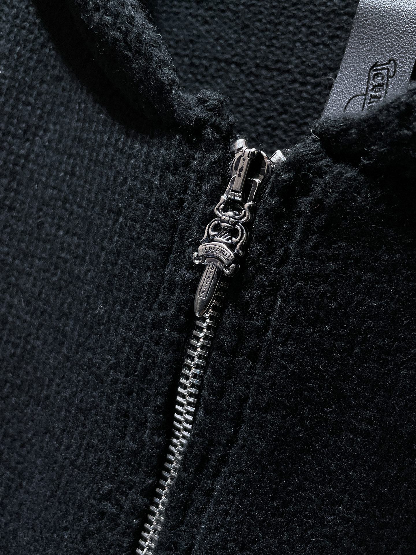 Pink Leather Cross Patch Black Wool Hoodie™