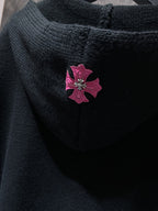 Pink Leather Cross Patch Black Wool Hoodie™
