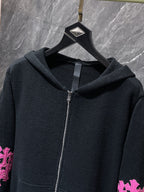 Pink Leather Cross Patch Black Wool Hoodie™