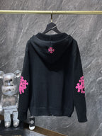 Pink Leather Cross Patch Black Wool Hoodie™
