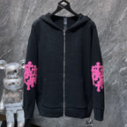 Pink Leather Cross Patch Black Wool Hoodie™