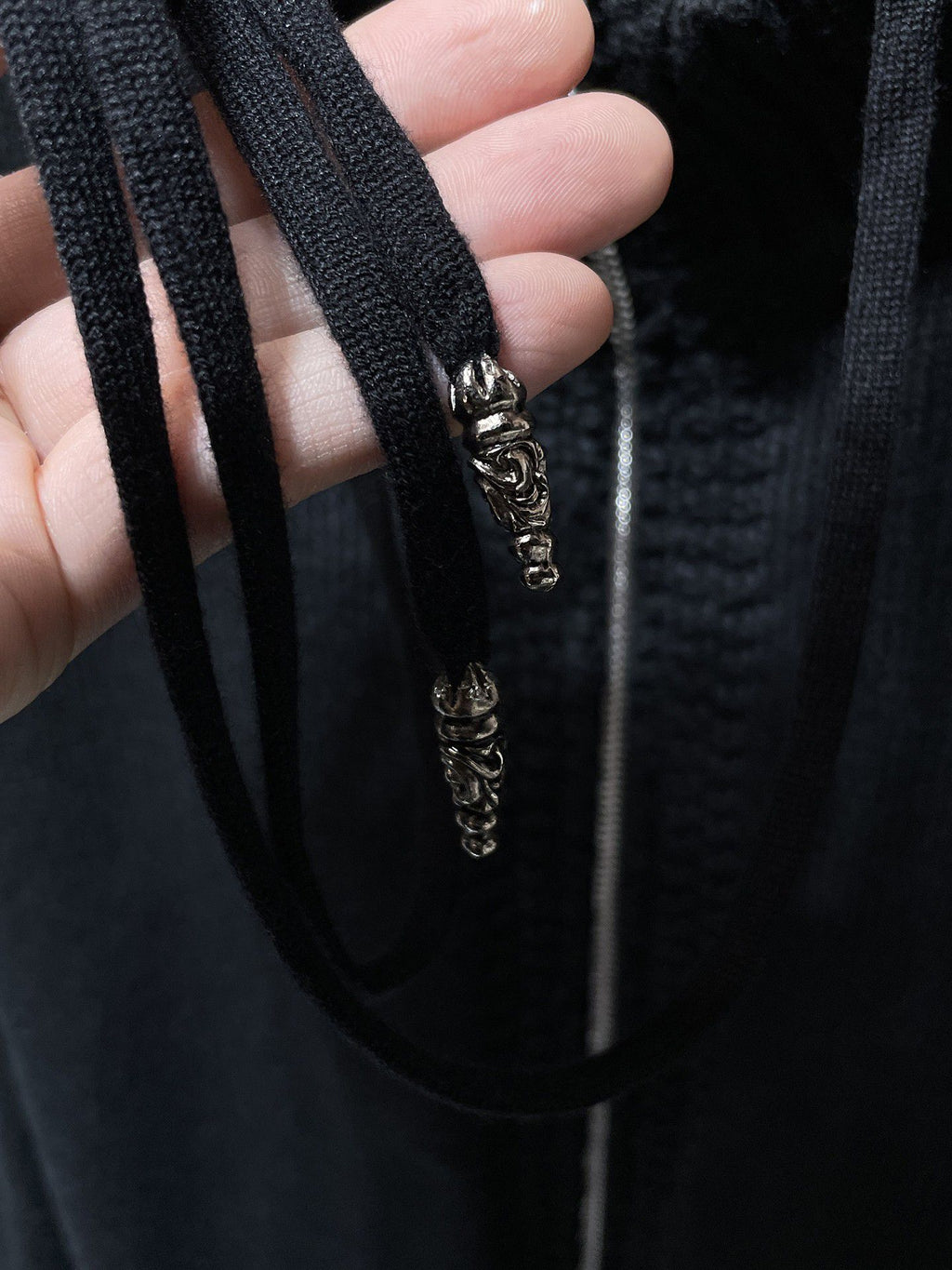 Leather Floral Sleeve Black Wool Hoodie™