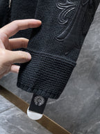 Leather Floral Sleeve Black Wool Hoodie™