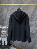 Leather Floral Sleeve Black Wool Hoodie™