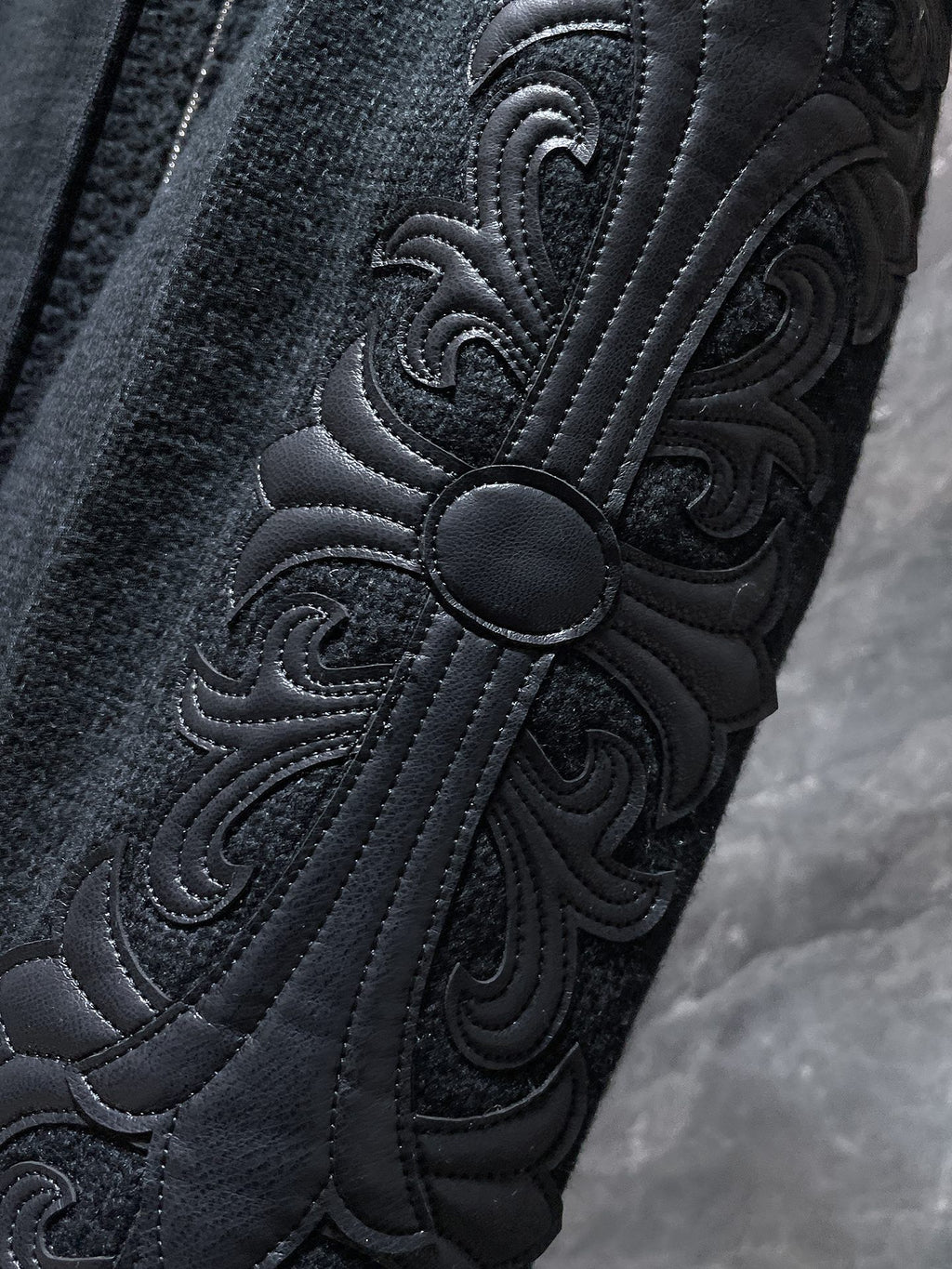 Leather Floral Sleeve Black Wool Hoodie™