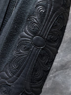Leather Floral Sleeve Black Wool Hoodie™