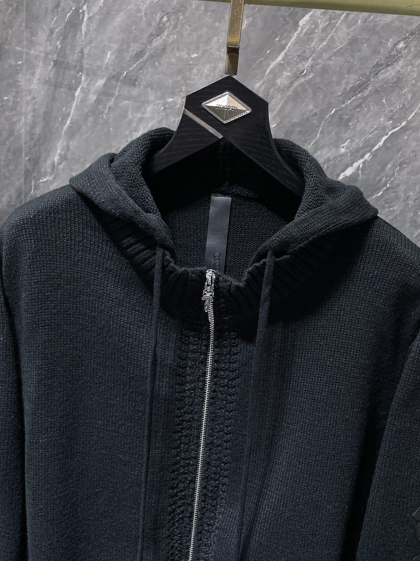 Leather Floral Sleeve Black Wool Hoodie™