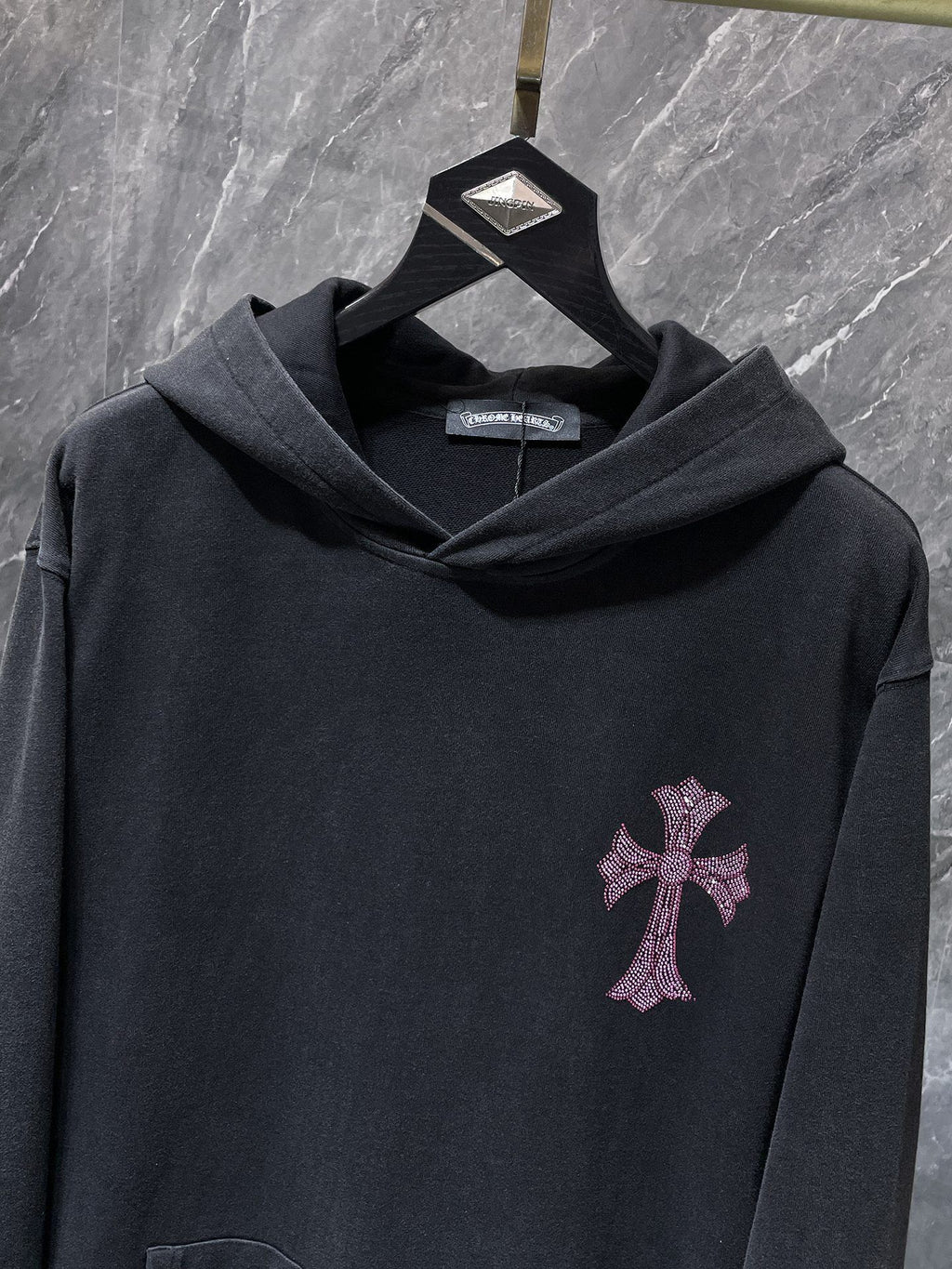 Pink Rhinestone Cross Black Hoodie™
