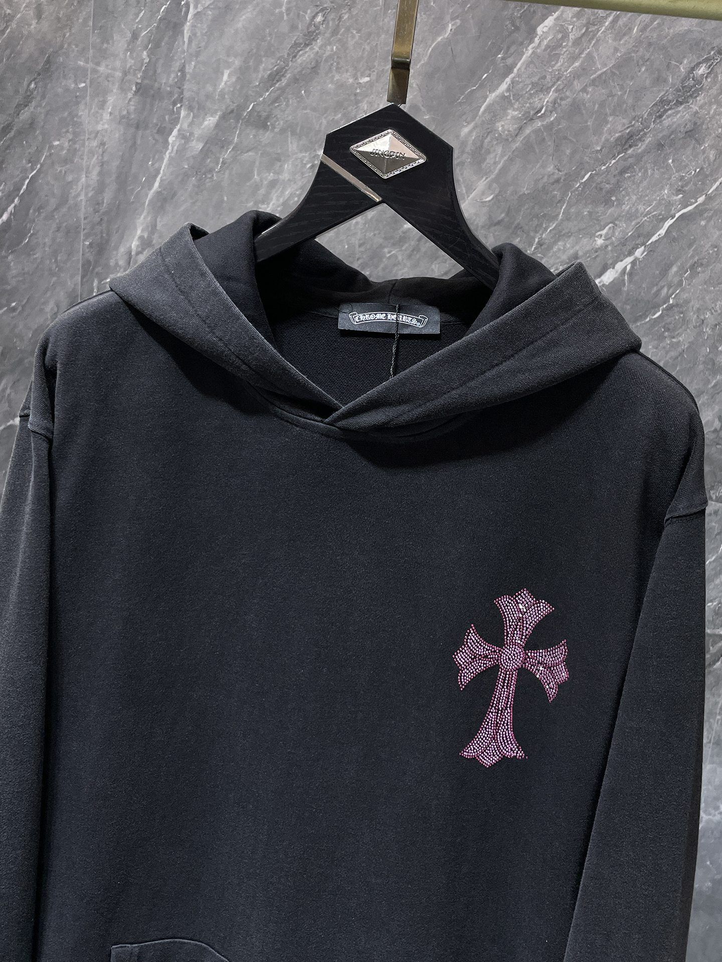 Pink Rhinestone Cross Black Hoodie™