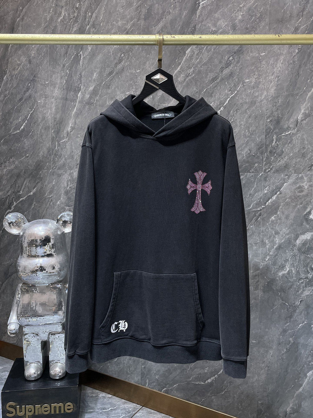 Pink Rhinestone Cross Black Hoodie™