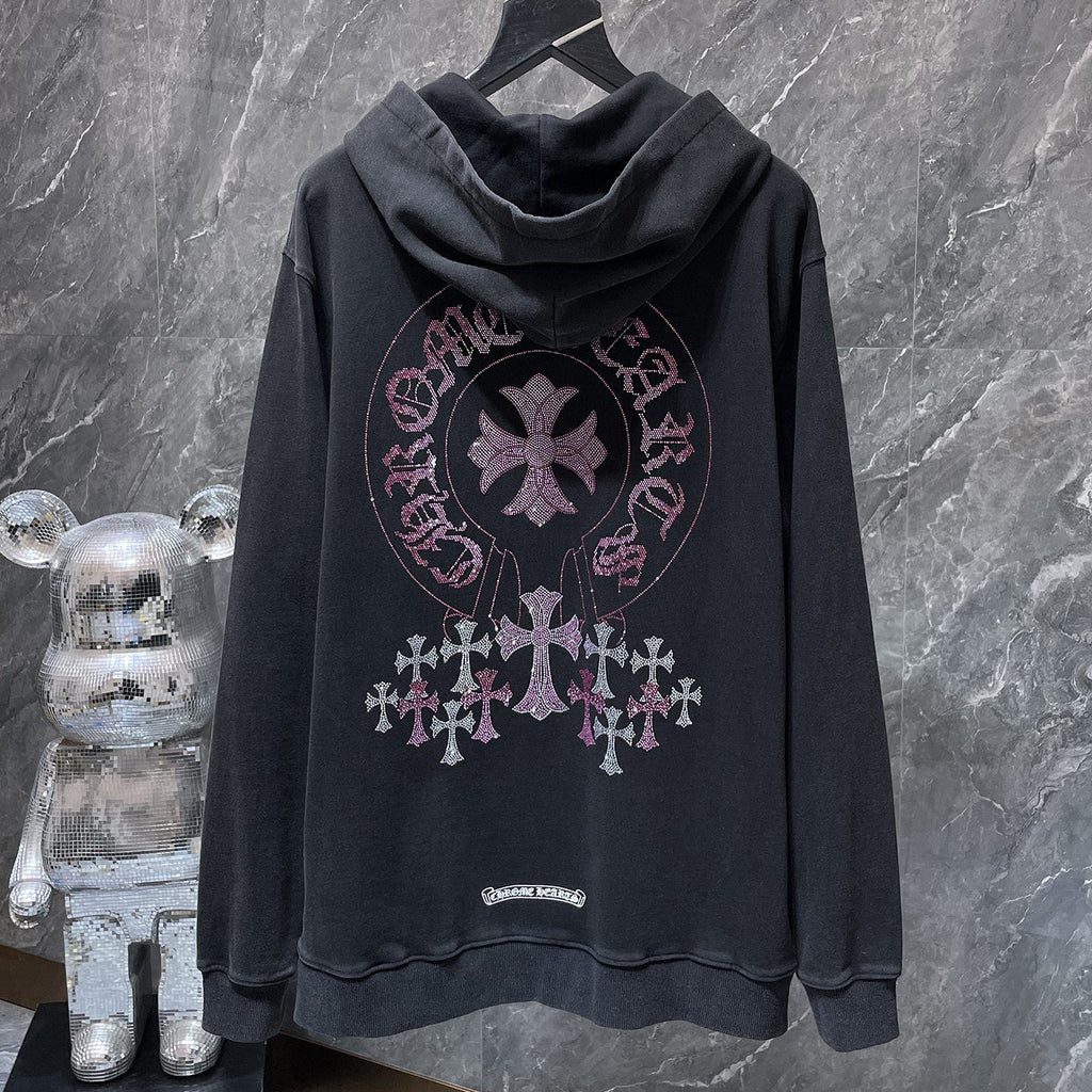 Pink Rhinestone Cross Black Hoodie™