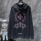Pink Rhinestone Cross Black Hoodie™