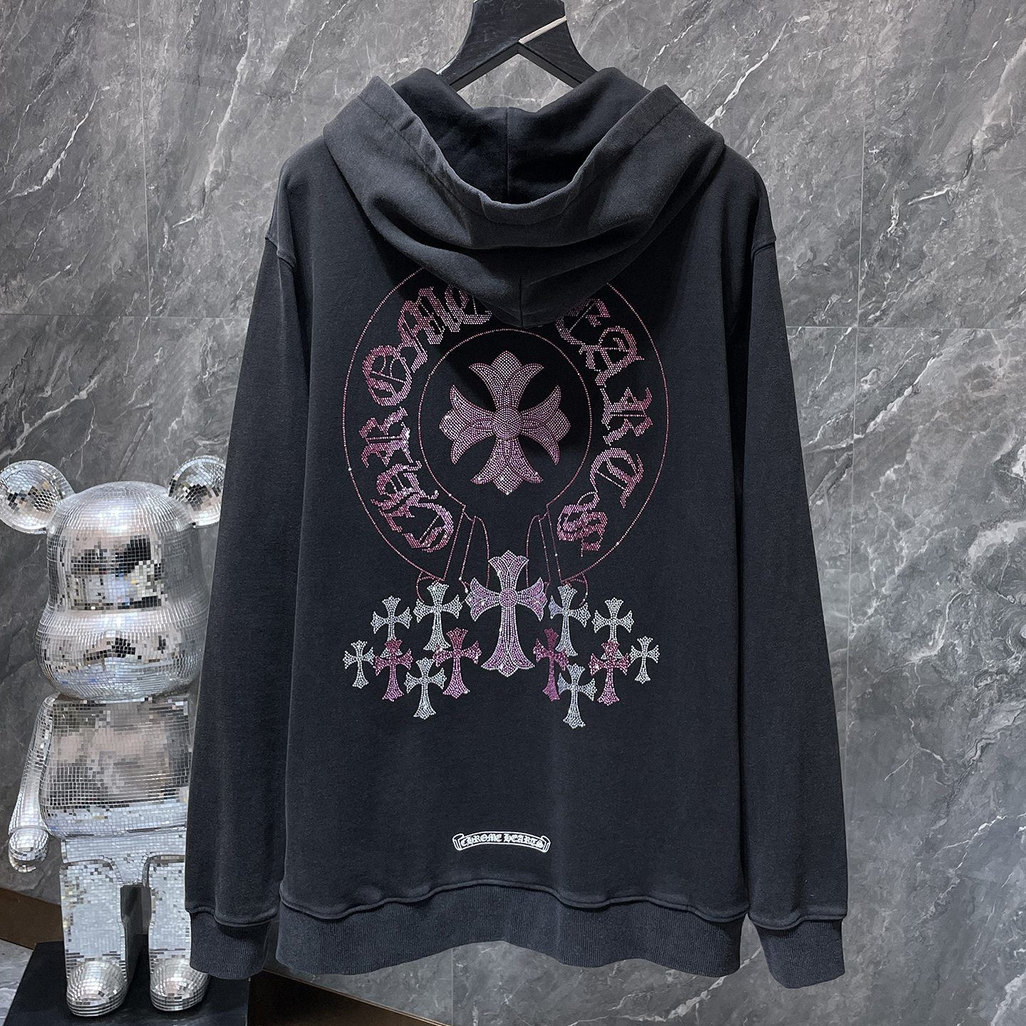 Pink Rhinestone Cross Black Hoodie™