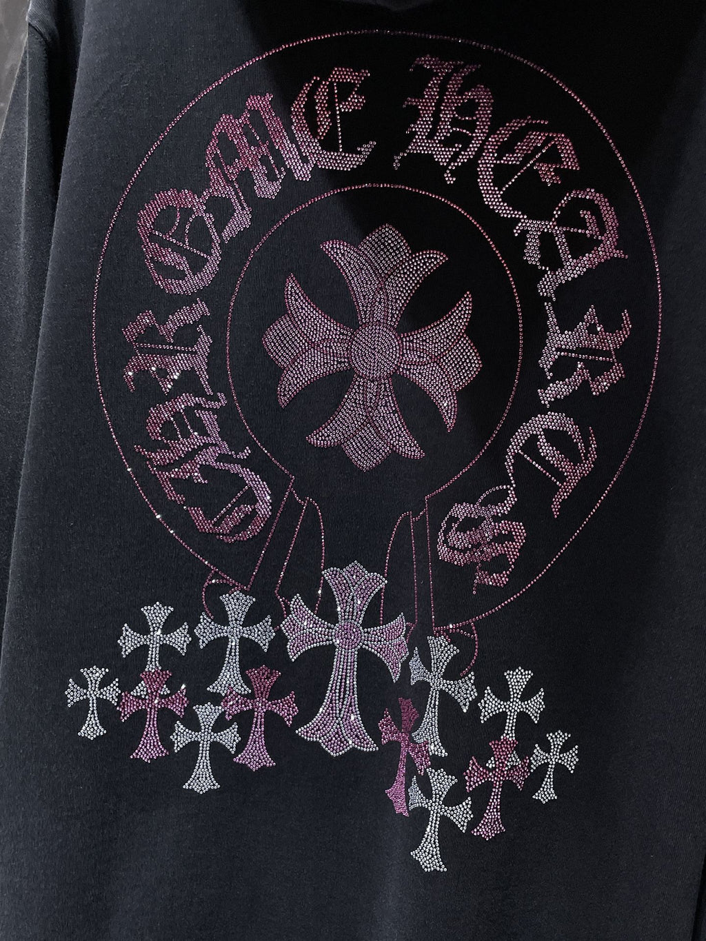 Pink Rhinestone Cross Black Hoodie™
