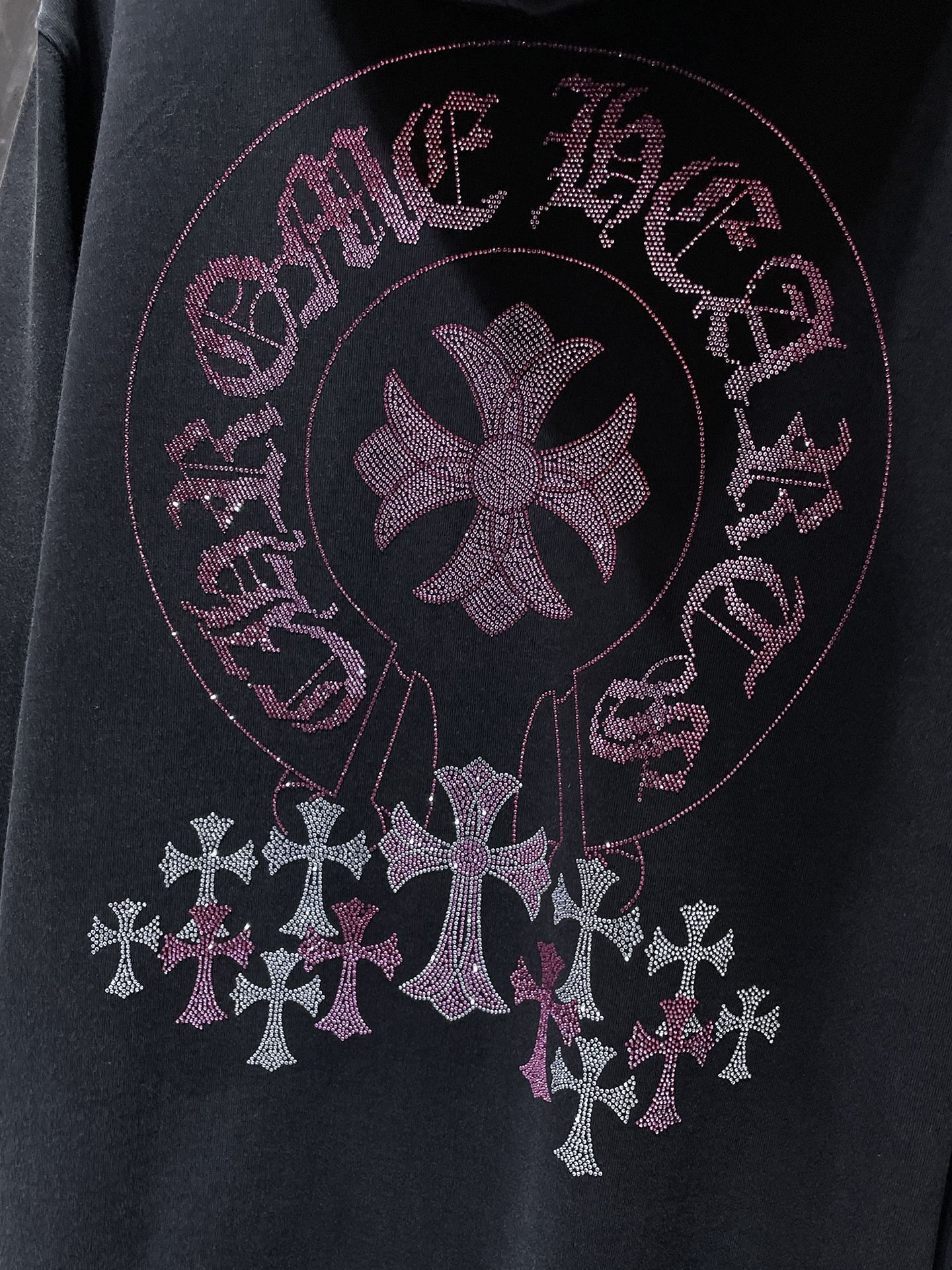 Pink Rhinestone Cross Black Hoodie™