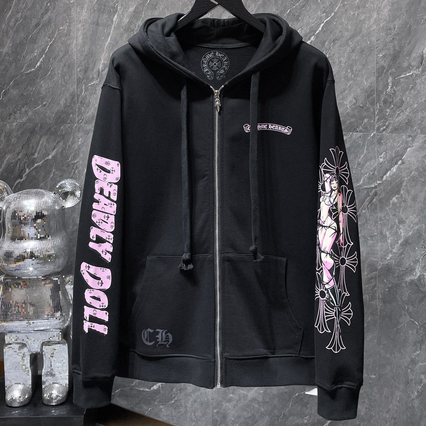 Pink Deadly Doll Black Full Zip Hoodie™