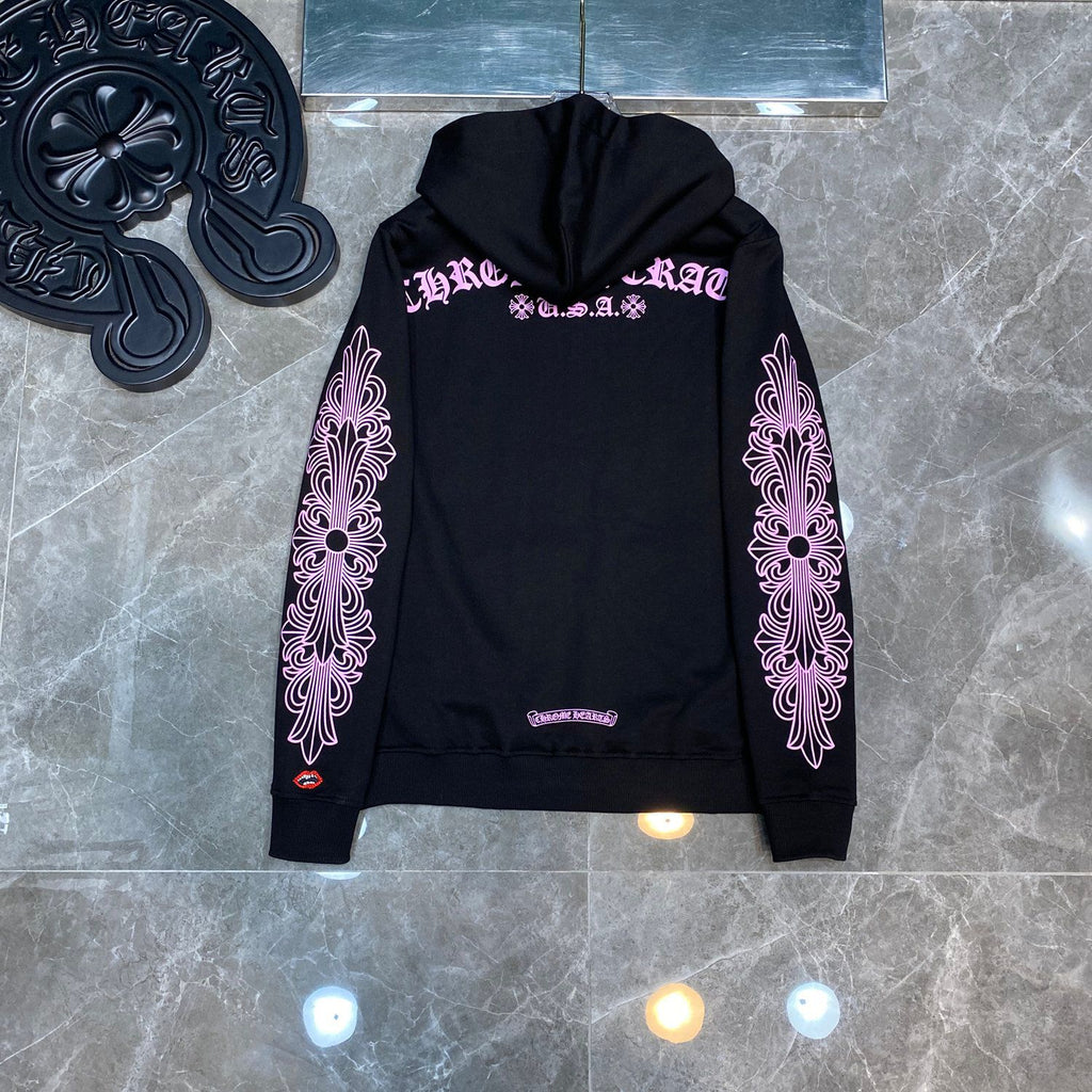 Pink Typography Logo USA Black Hoodie™