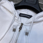 Multicolor Leather Cross Sleeves White Full Zip Hoodie™