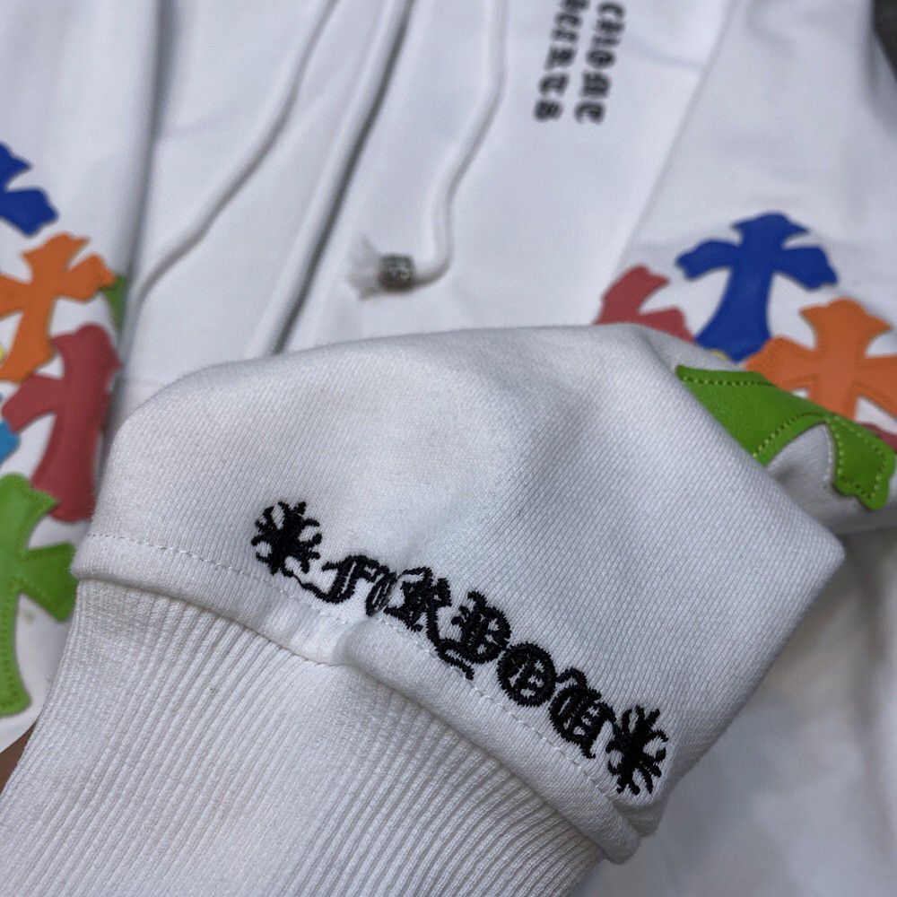 Multi Color Leather Cross Sleeves White Full Zip Hoodie™