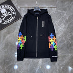 Multicolor Leather Cross Sleeves Black Full Zip Hoodie™