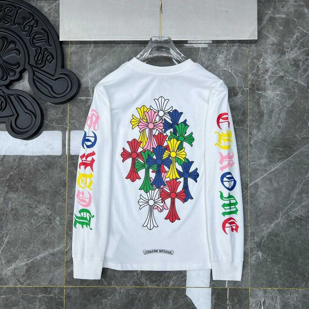Stacked Multicolor Crosses White Long Sleeve™