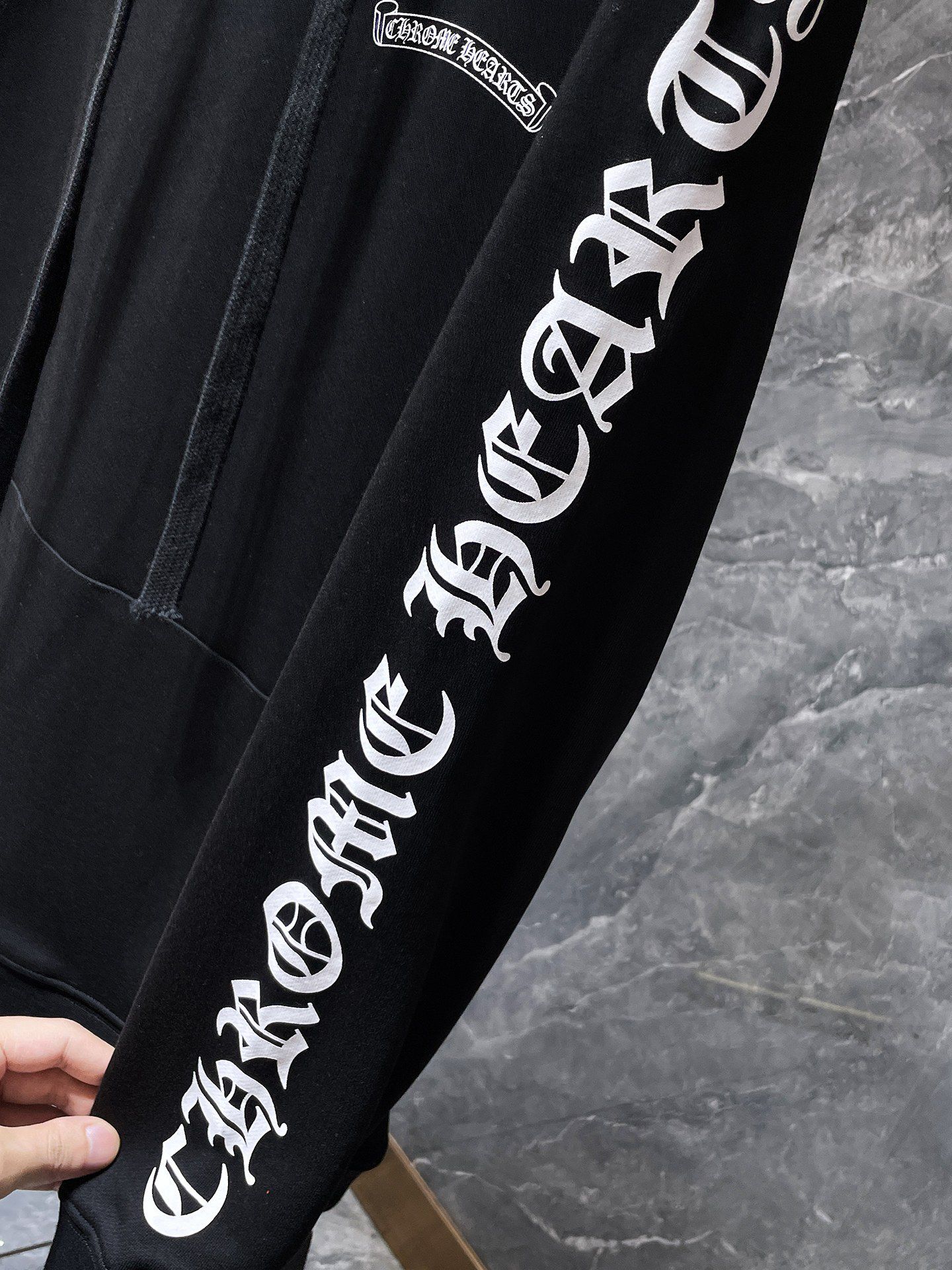 White Typography Logo Black Hoodie™