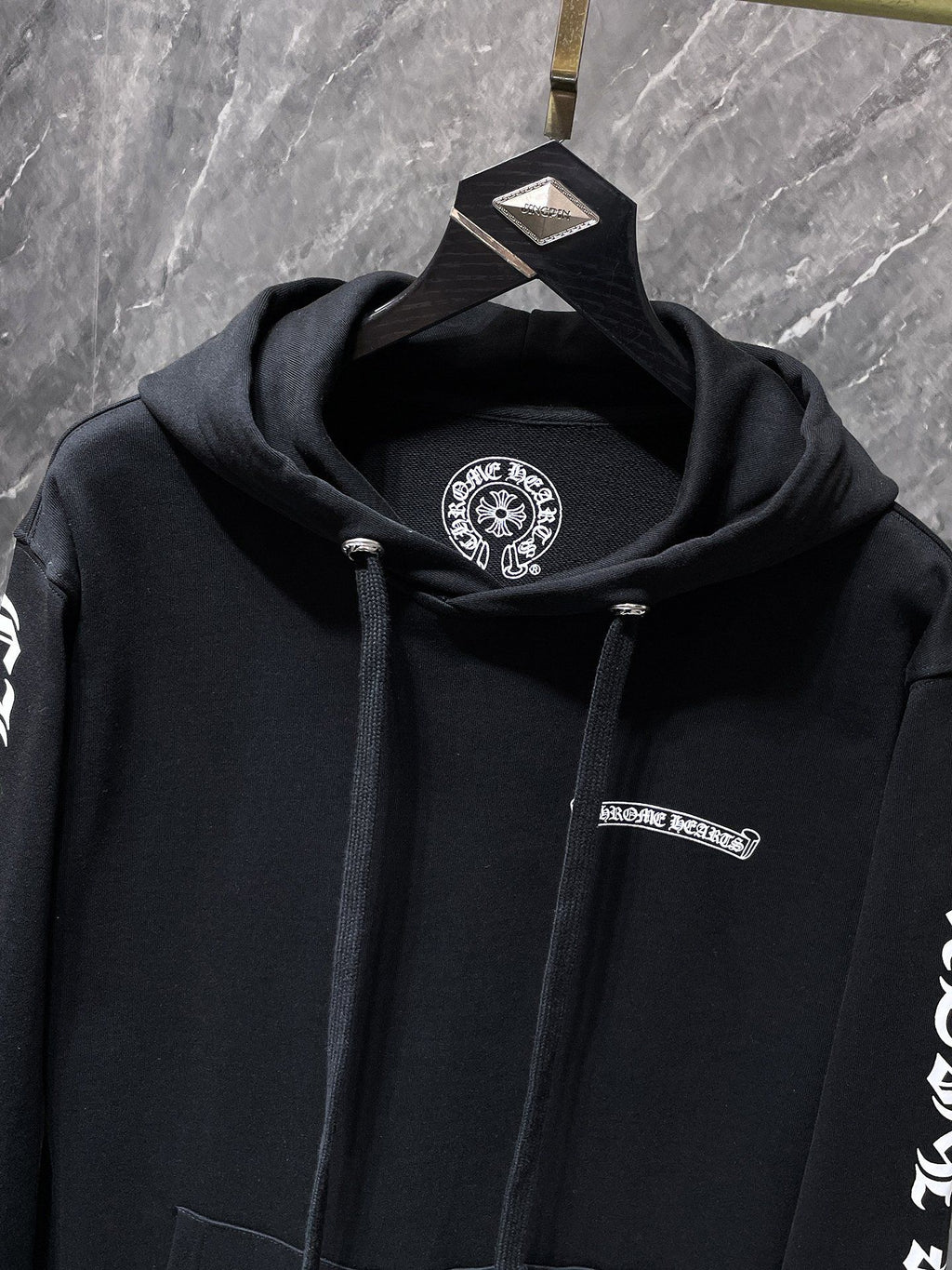 White Typography Logo Black Hoodie™
