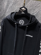 White Typography Logo Black Hoodie™