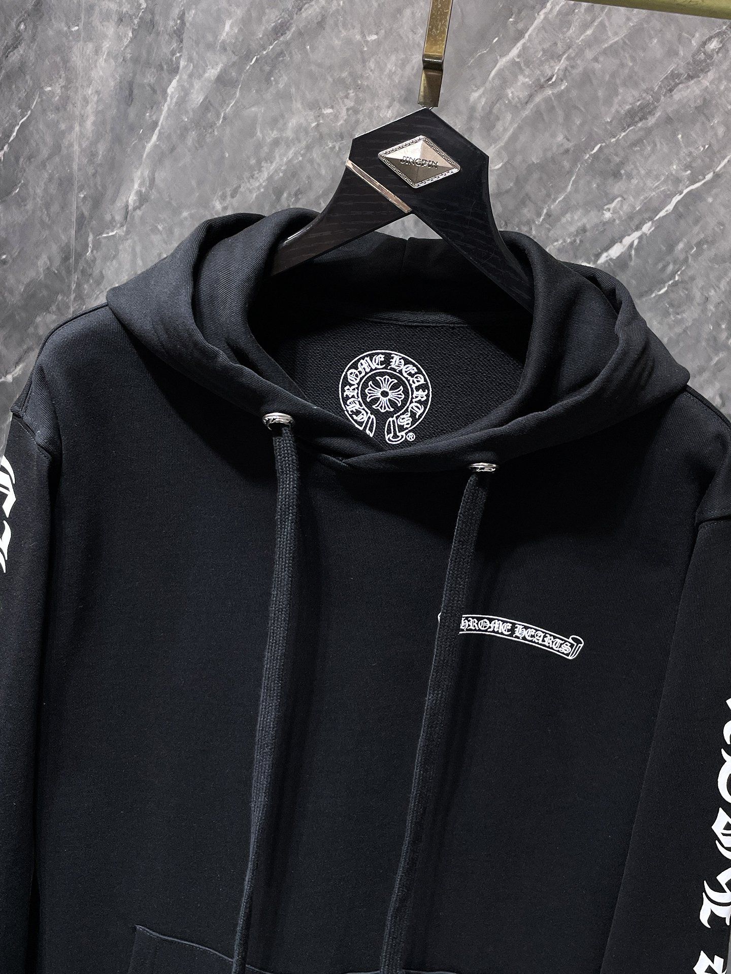 White Typography Logo Black Hoodie™