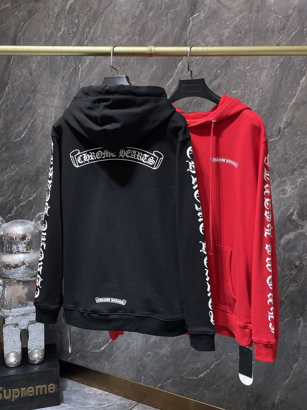 White Typography Logo Black Hoodie™