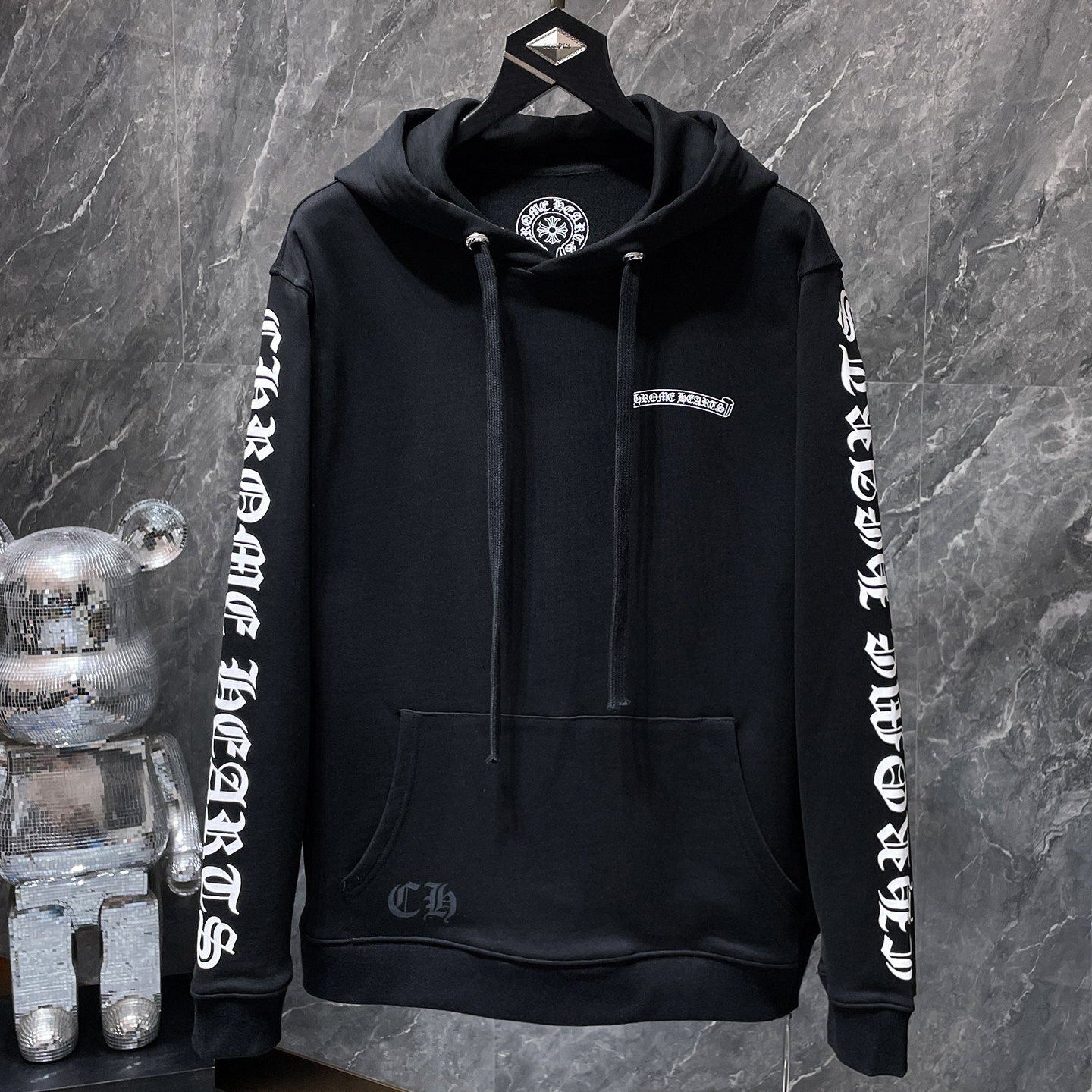 White Typography Logo Black Hoodie™