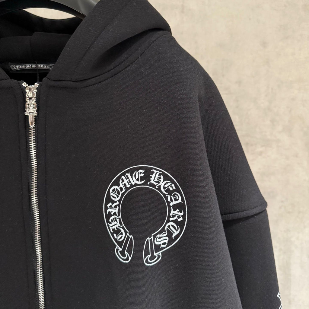 White Horse Shoe Logo Black Oversized Hoodie™