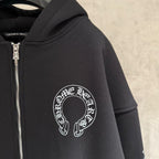 White Horse Shoe Logo Black Oversized Hoodie™