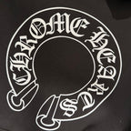 White Horse Shoe Logo Black Oversized Hoodie™