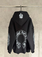 White Horse Shoe Logo Black Oversized Hoodie™