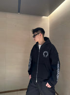 White Horse Shoe Logo Black Oversized Hoodie™