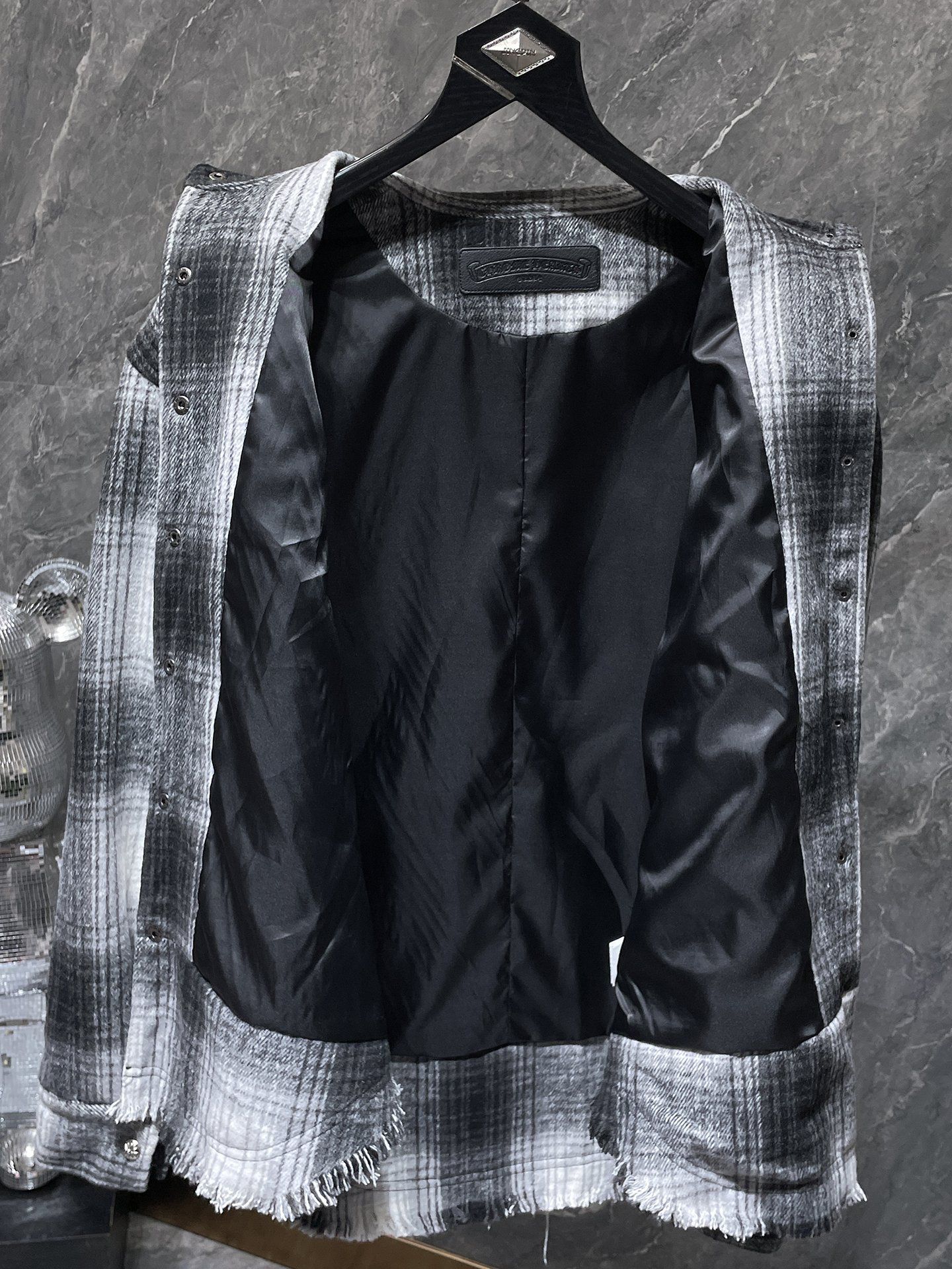 Black Leather Crosses & Fleur De Lis Checkered Grey Flannel™