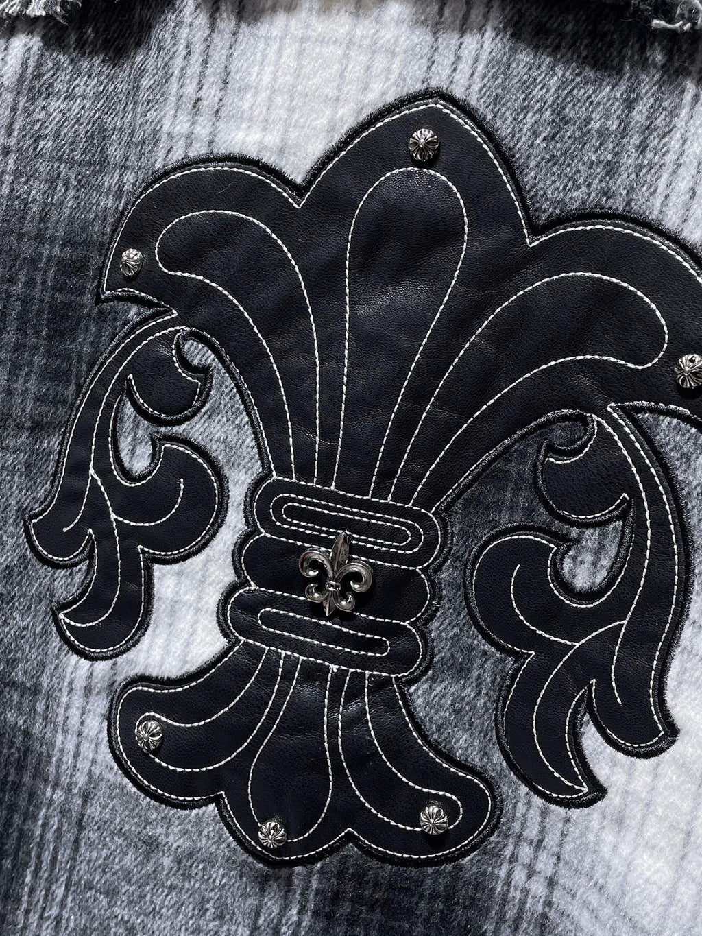 Black Leather Crosses & Fleur De Lis Checkered Grey Flannel™