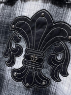 Black Leather Crosses & Fleur De Lis Checkered Grey Flannel™