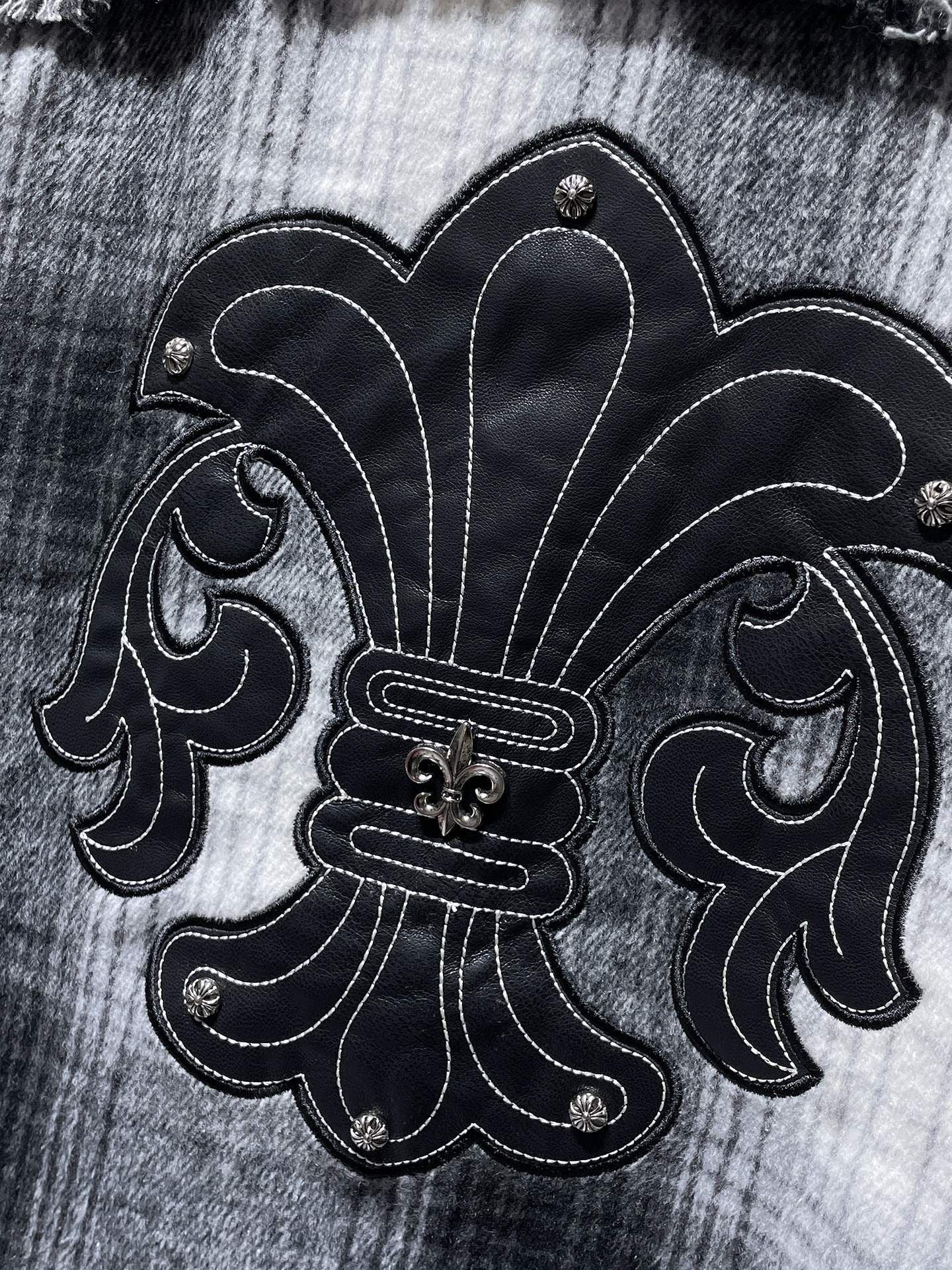 Black Leather Crosses & Fleur De Lis Checkered Grey Flannel™