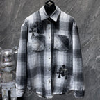 Black Leather Crosses & Fleur De Lis Checkered Grey Flannel™