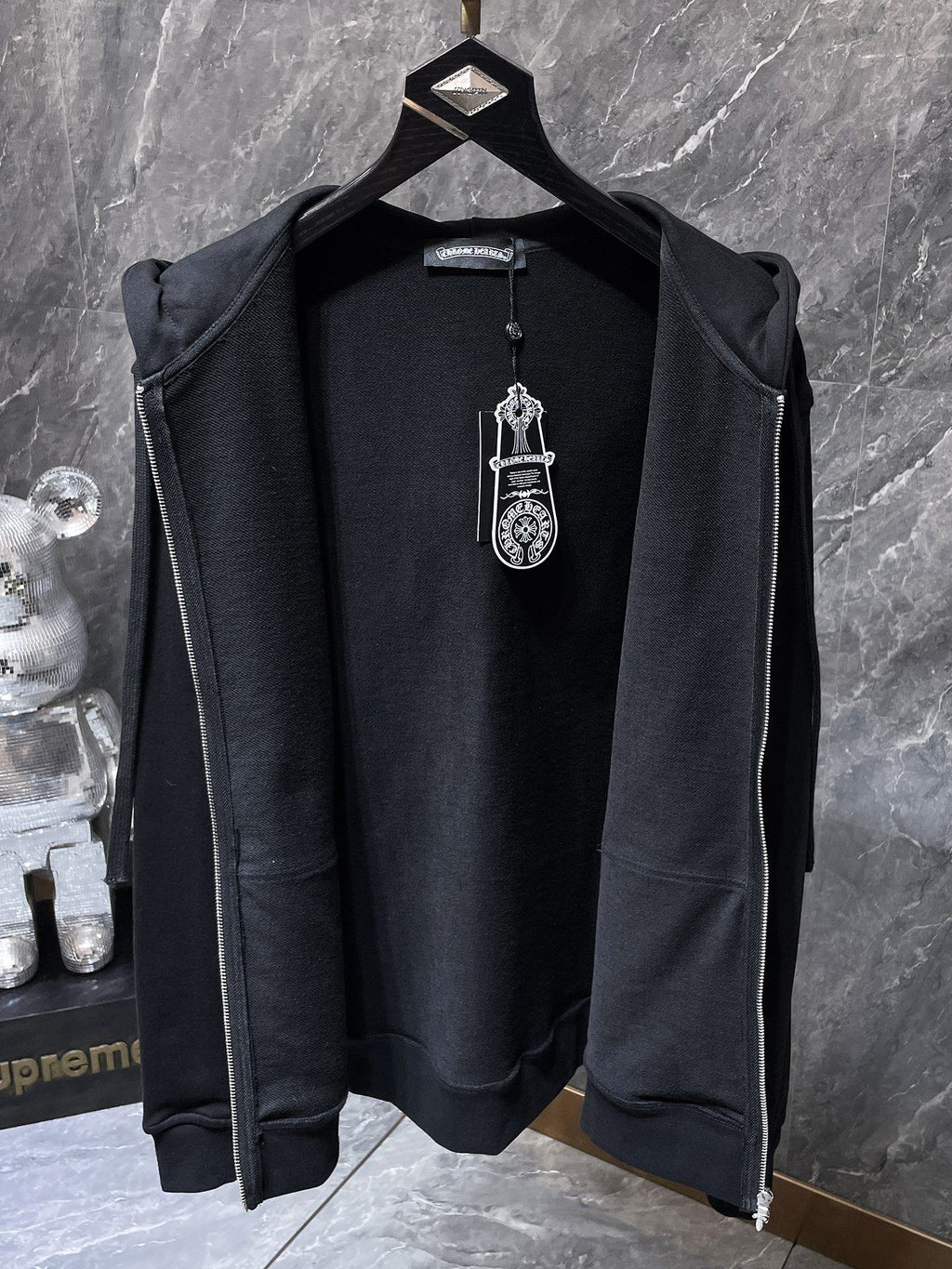 Rhinestone Logo Black Full Zip Hoodie™