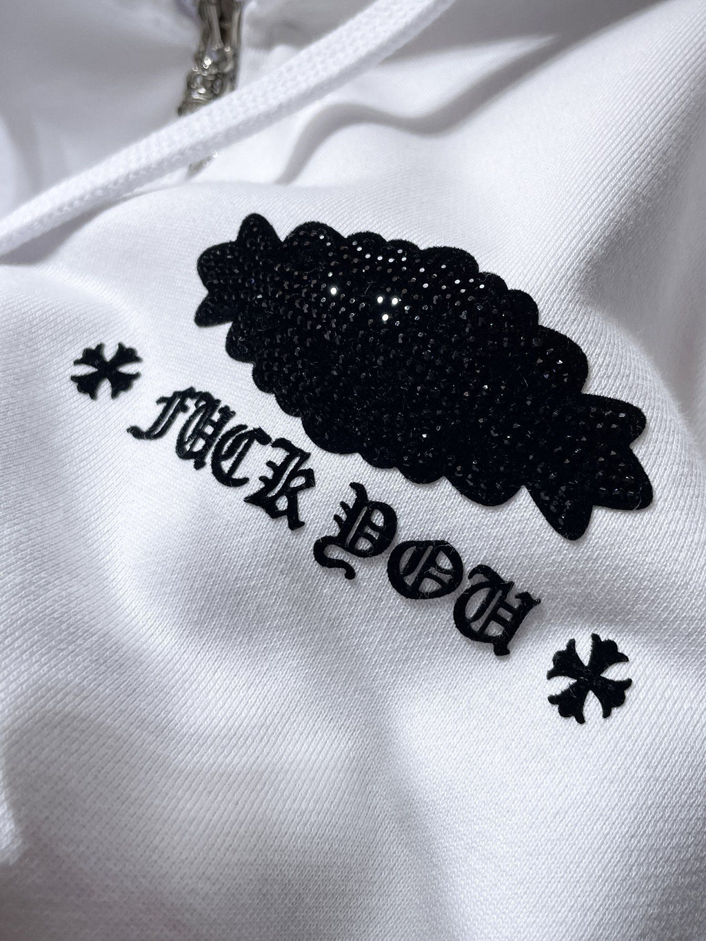 Black Rhinestone Logo White Full Zip Hoodie™